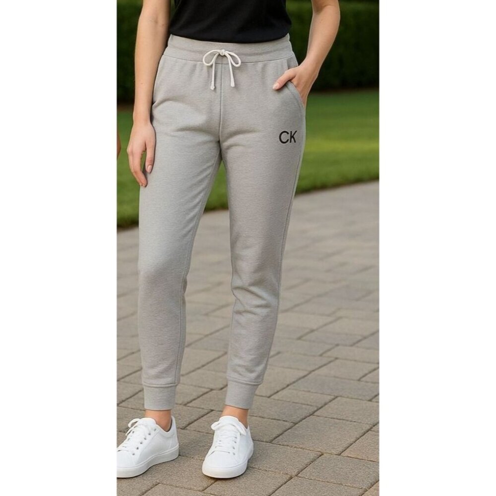 Calvin Klein Med Women Pants French Terry Iconic CK Logo Jogger Sweatpants Gray
